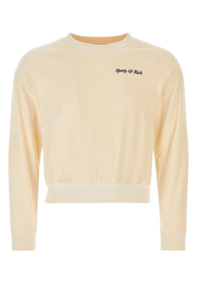 Shop Sporty And Rich Sporty & Rich Logo Embroidered Crewneck Sweatshirt In Beige