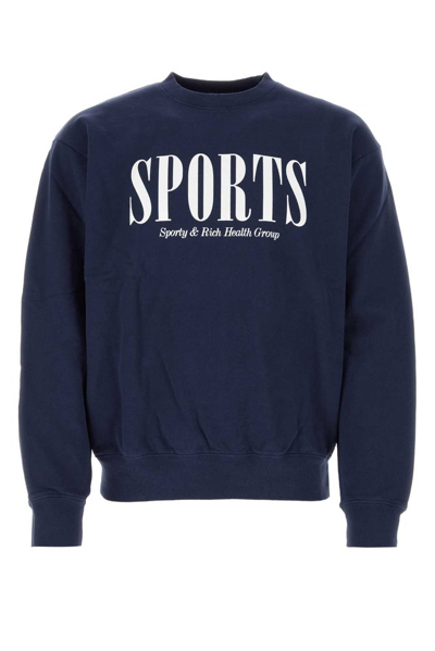Shop Sporty And Rich Sporty & Rich Logo Printed Crewneck Sweatshirt In Navy