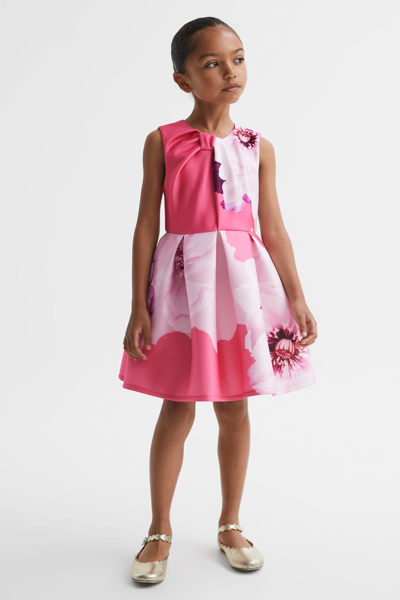 Shop Reiss Rosalind - Pink Junior Scuba Floral Print Dress, Age 6-7 Years