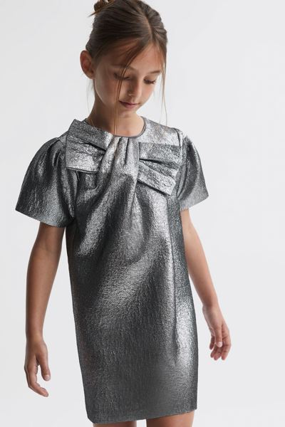 Shop Reiss Franny - Silver Senior Metallic Bow Dress, Uk 13-14 Yrs