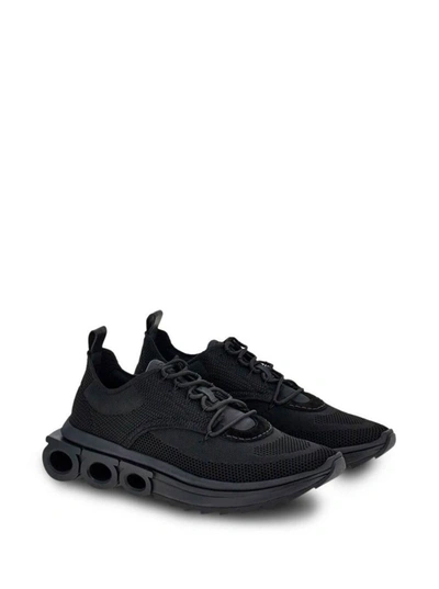 Shop Ferragamo 'nima' Black Low Top Sneakers With Gancetti Sole In Fabric And Leather Man