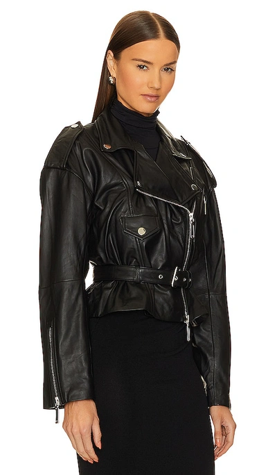 Camila Coelho Ambrosia Leather Moto Jacket In Black