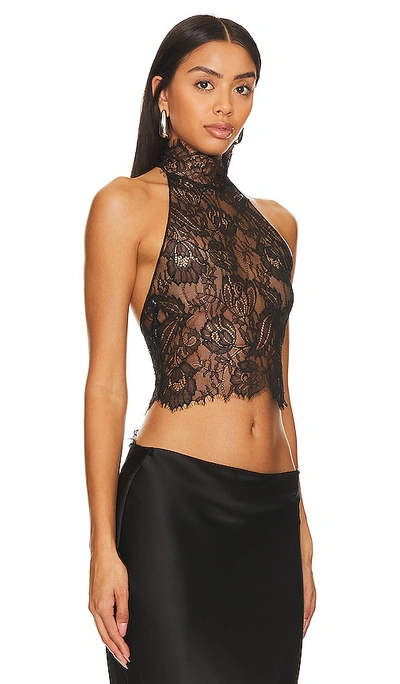 Retroféte Violet Halterneck Sheer-lace Top In Black