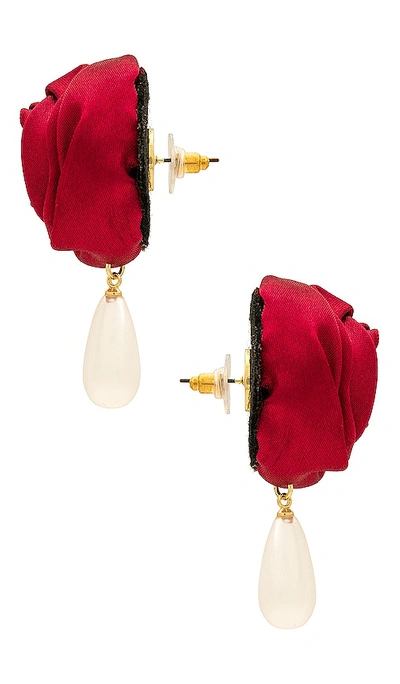 Shop Petit Moments Rosette Pearl Drop Earrings In Red