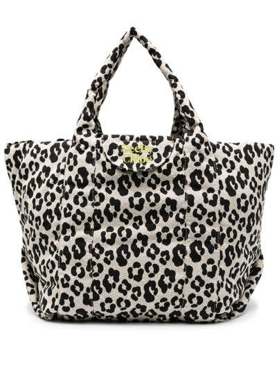 Shop See By Chloé Black And Grey Laetizia Leopard-print Tote Bag