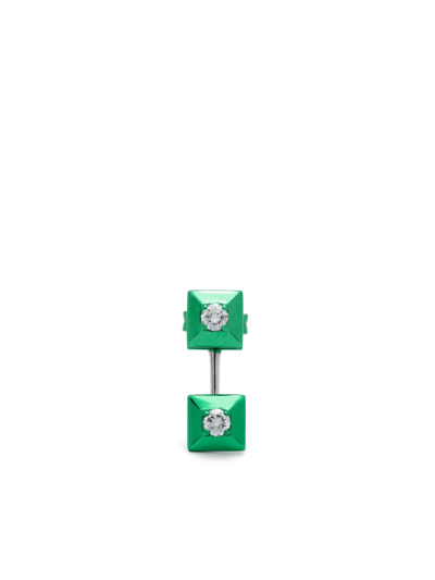 Shop Eéra 18k White Gold Double Mini Diamond Single Stud Earring In Green