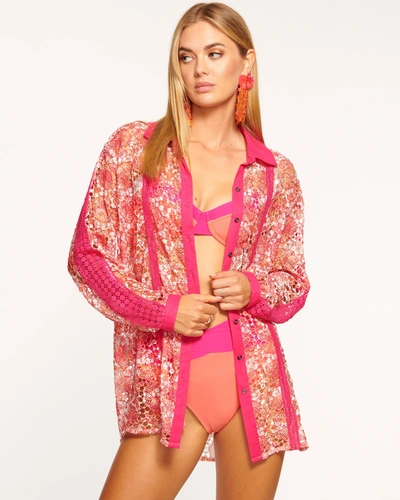 Shop Ramy Brook Gary Lace Coverup Top In Pink Lace