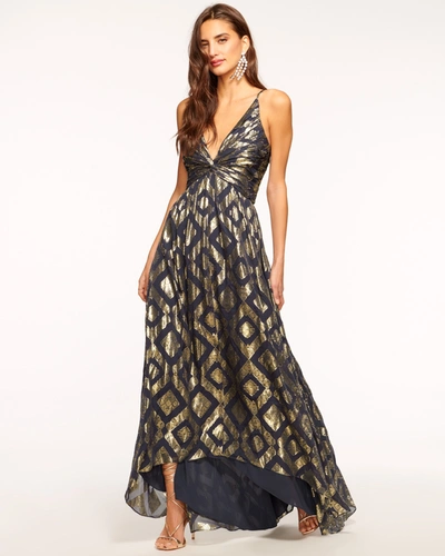 Shop Ramy Brook Toby V-neck Gown In Navy Jacquard