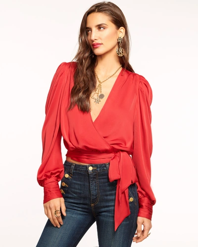Shop Ramy Brook Pauline Puff Sleeve Blouse In Soiree Red