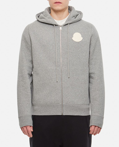 Shop Moncler Logo Patch Zip-up Hoodie In Grey