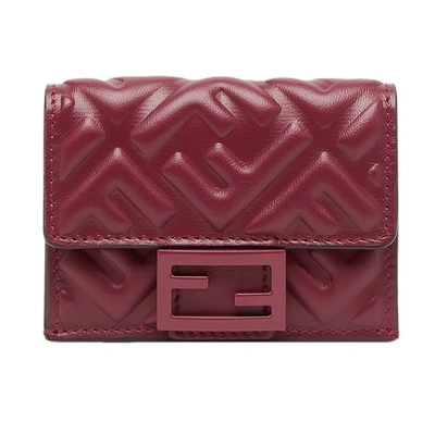 Shop Fendi Baguette Micro Trifold Wallet In Rouge