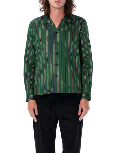 Shop Bode Alumni Stripe Long Sleeve Shirt In Green