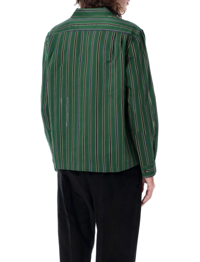 Shop Bode Alumni Stripe Long Sleeve Shirt In Green