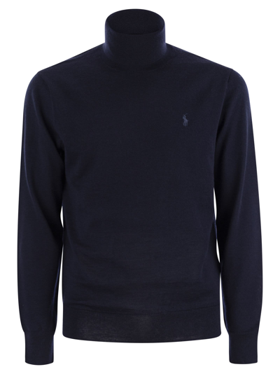Shop Polo Ralph Lauren Wool Turtleneck Sweater In Navy Blue
