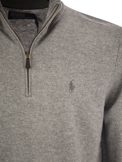 Shop Polo Ralph Lauren Wool Pullover With Half Zip In Grey