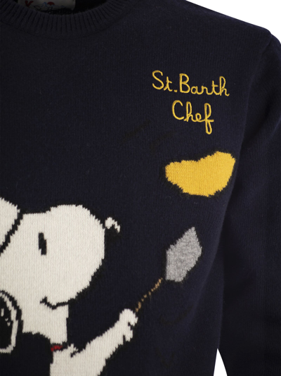 Shop Mc2 Saint Barth Snoopy Chef Jumper In Wool And Cashmere Blend In Navy Blue
