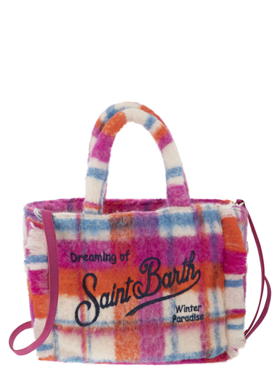 Shop Mc2 Saint Barth Wooly Colette Handbag With Fringes And Tartan Pattern In Multicolor