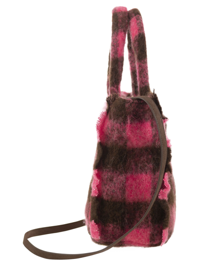 Shop Mc2 Saint Barth Wooly Colette Handbag With Fringes And Check Pattern In Fuxia/brown