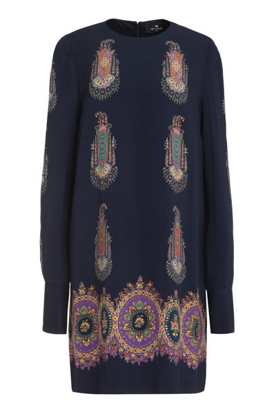 Shop Etro Printed Crepe Dress In Blue