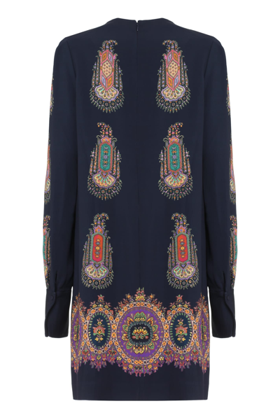 Shop Etro Printed Crepe Dress In Blue