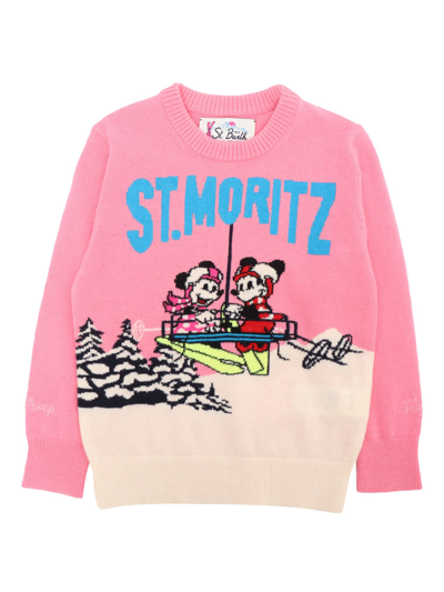 Shop Mc2 Saint Barth Princess Mickey Minnie Sky Sweater In Pink
