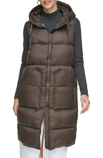 Shop Andrew Marc Kerr Hooded Longline Puffer Vest In Chocolate