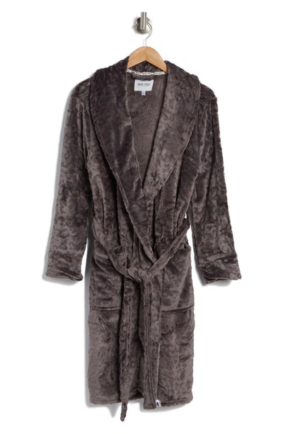Shop Nine West Cheetah Tonal Burnout Plush Robe In Smoked Pearl