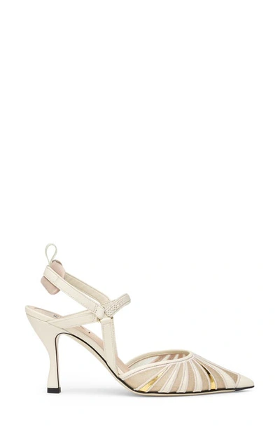 Fendi Leather And Mesh High-heeled Slingbacks In Cream Gold