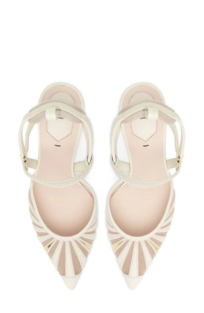Fendi Leather And Mesh High-heeled Slingbacks In Cream Gold