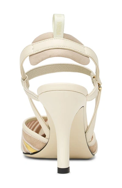 Fendi Leather And Mesh High-heeled Slingbacks In Cream Gold
