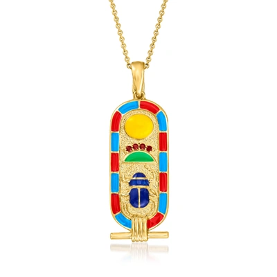 Shop Ross-simons Multicolored Enamel "rise With The Sun" Egyptian Symbol Pendant Necklace With Garnet Accents In 18kt