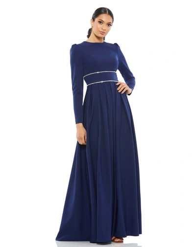 Shop Mac Duggal A-line Rhinestone Waist Evening Gown In Blue