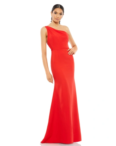Shop Ieena For Mac Duggal One Shoulder Jersey Mermaid Gown In Red
