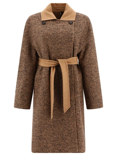 Shop Max Mara Atelier "evelin" Reversible Camel And Wool Coat In Brown