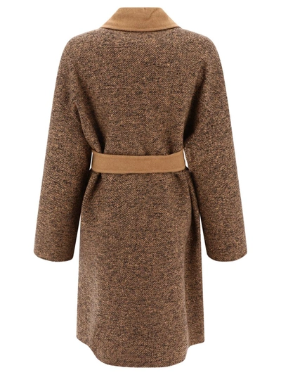 Shop Max Mara Atelier "evelin" Reversible Camel And Wool Coat In Brown