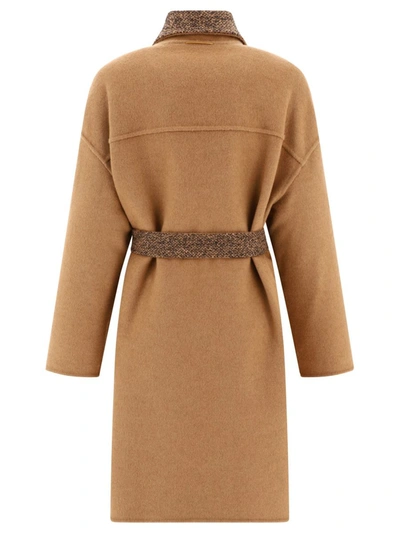 Shop Max Mara Atelier "evelin" Reversible Camel And Wool Coat In Brown