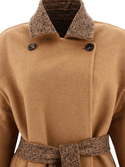 Shop Max Mara Atelier "evelin" Reversible Camel And Wool Coat In Brown