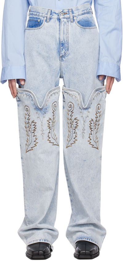 Shop Y/project Ssense Exclusive Blue Maxi Cowboy Cuff Jeans In Ice Blue