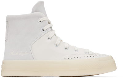 Shop Converse White & Gray Chuck 70 Marquis Leather Sneakers In White/moonbathe