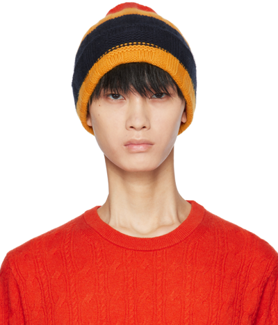 Guest In Residence Striped Ribbed Cashmere Beanie In Honey/cherry/midnigh