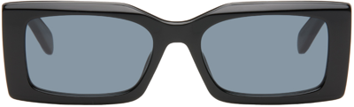 Shop Stella Mccartney Black Rectangular Sunglasses In Shiny Black / Smoke