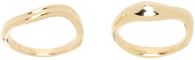 Shop Maria Black Gold Vayu Ring Set In Goldplated