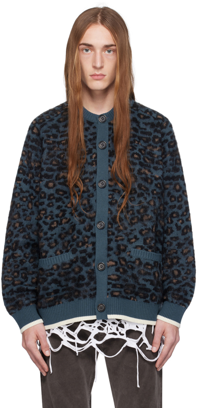 Shop Undercover Blue Leopard Cardigan In G.bluebase
