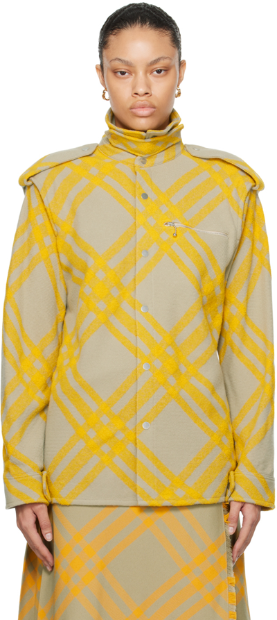 Shop Burberry Yellow & Gray Check Shirt In Hunter Ip Check