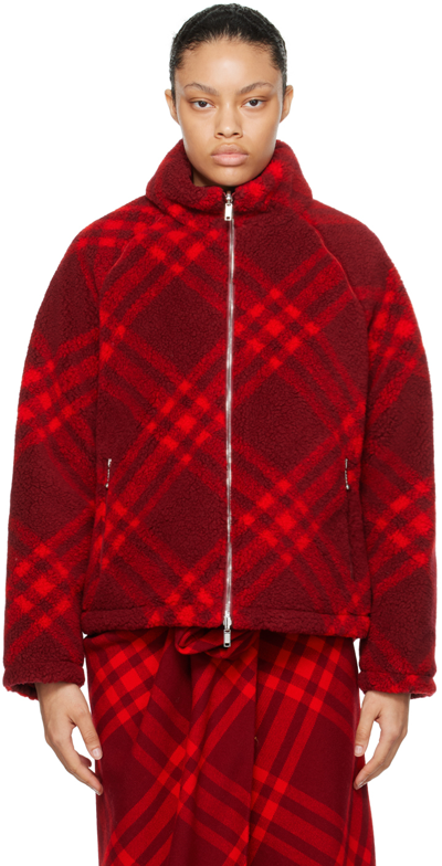 Shop Burberry Red Check Reversible Jacket In Ripple Ip Check