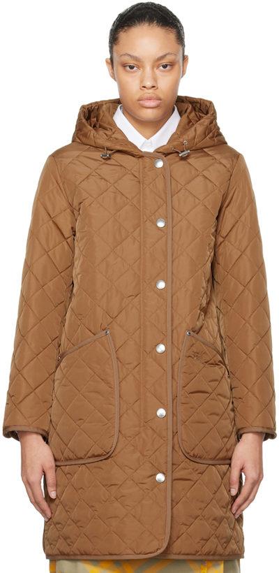 Shop Burberry Tan Quilted Coat In Dusty Caramel