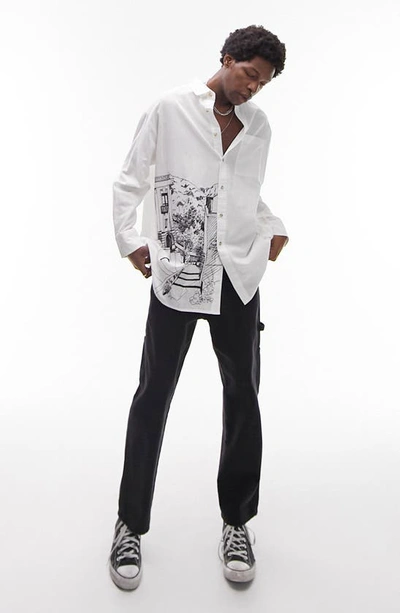 Shop Topman Extreme Oversize Embroidered Cotton & Linen Button-up Shirt In White