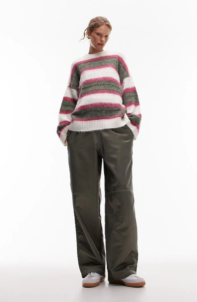 Shop Topshop Oversize Mix Stripe Sweater In White Multi