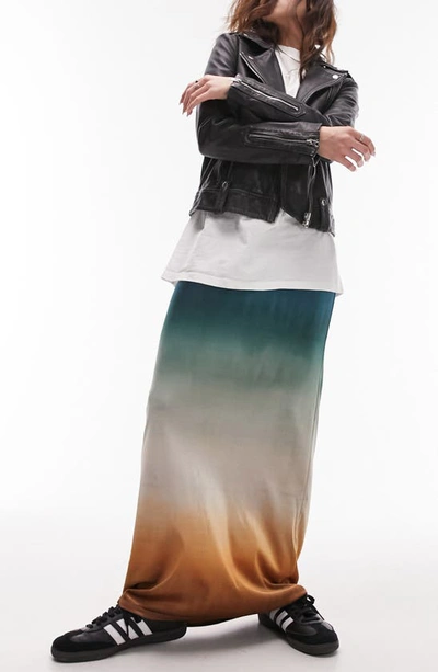 Shop Topshop Ombré Stretch Velvet Maxi Skirt In Blue Multi