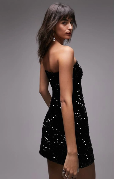 Shop Topshop Sequin Strapless Minidress In Black